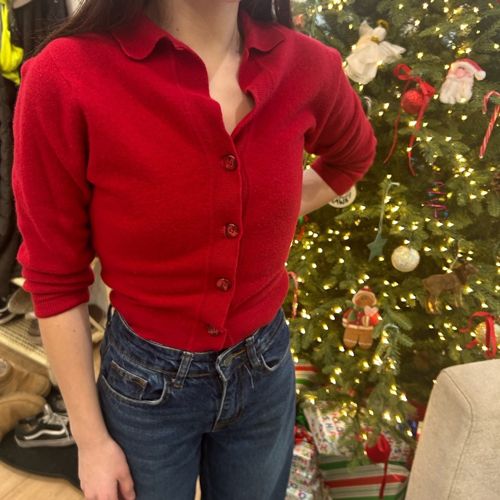 Red Button-Up Cardigan - Picture 2 of 2